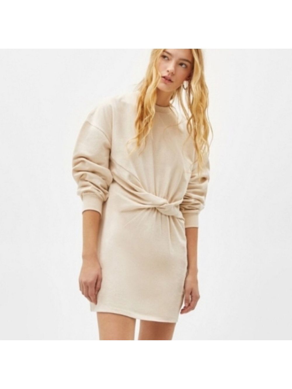 NWOT Bershka Cream Sweatshirt Dress, Size L